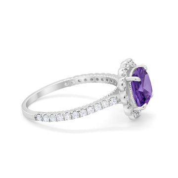 Halo Cushion Engagement Ring Simulated Amethyst CZ 925 Sterling Silver